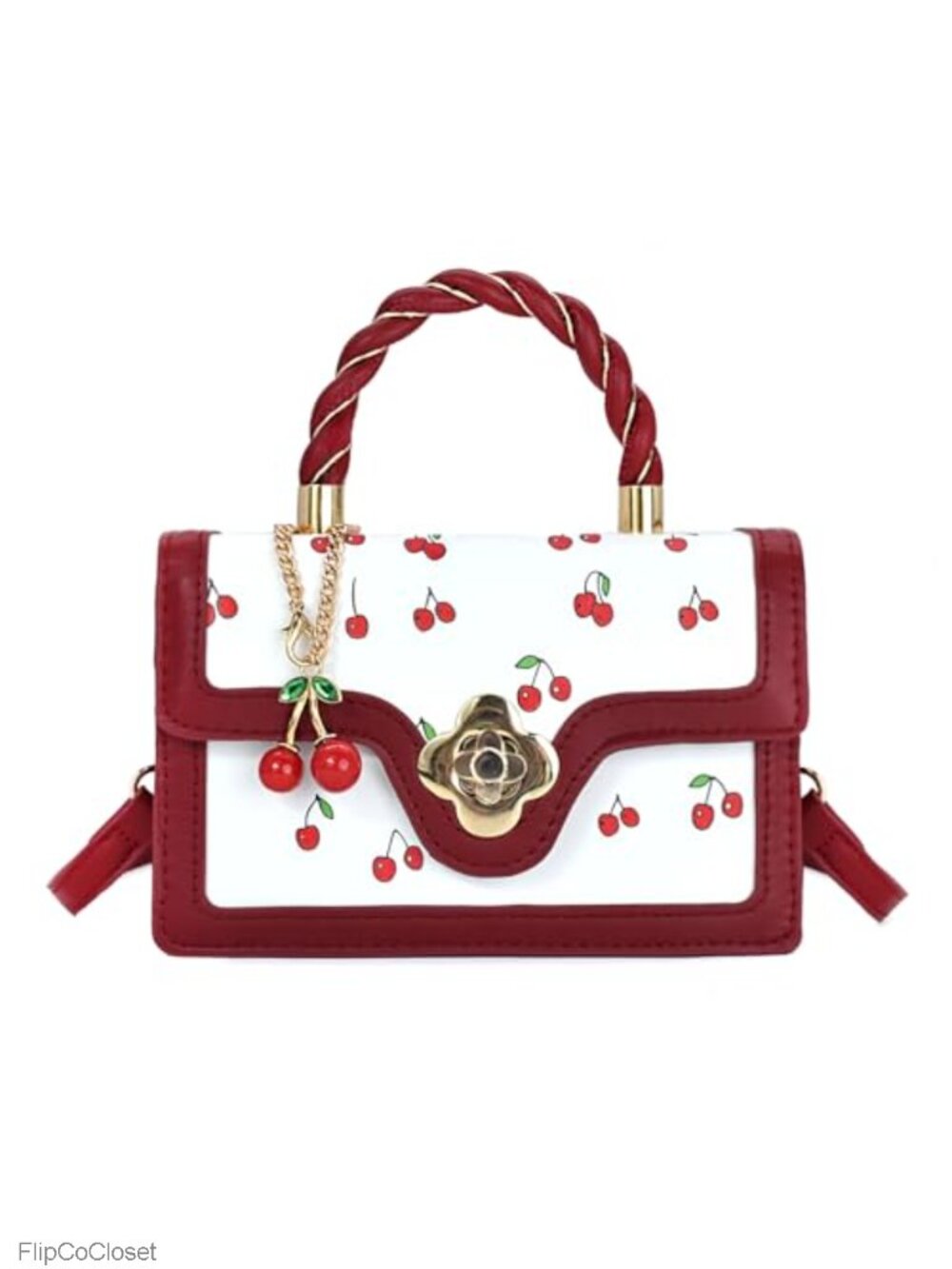 Cherry Print Small Satchel Crossbody Shoulder Bag Vegan Leather Purse